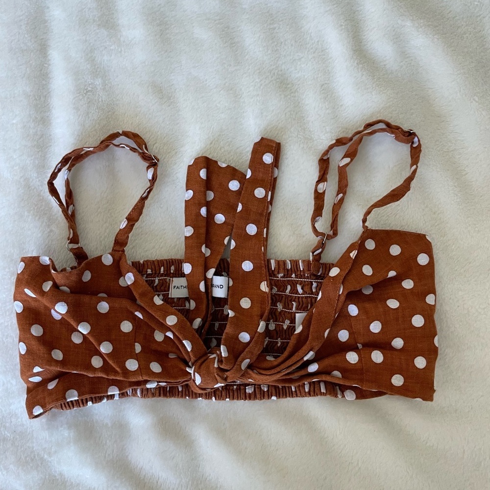 Faithfull the Brand Brown Linen Polka Dot Top